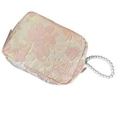 Make-up-Tasche mit Perlenanhänger, Tragbare Multifunktions-Make-up-Tasche mit Reißverschluss für die Reise (Große rosa Blüten) von Fdit