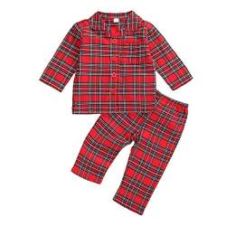 Baby Baby Mädchen Junge Pyjama Set Baumwolle Kariert Flanell Lounge Wear Langarm Oberteil & Hose Schlafanzug für Jungen Weiche Nachtwäsche Pjs Gr. 3-4 Jahre, rot von FeMereina