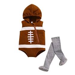 Baby-Strampler-Set, kreatives Rugby-Fußball-Outfit, Reißverschluss, ärmellos, Overall + Strümpfe, Fußballspieler-Kostüm, braun, 6- 12 Monate von FeMereina