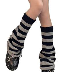 Beinstulpen für Damen 80er 90er Jahre Goth Beinwärmer Mädchen Kawaii Japanischer Stil Strick Gestreifte Beinstulpen Y2K Beinstulpen, Streifen - Grau, One size von FeMereina
