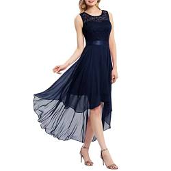 Damen Floral Lace Chiffon Brautjungfer Kleid Ärmellos Taschentuch Saum Asymmetrisch Formal Swing A-Linie Partykleid, marineblau, L von FeMereina