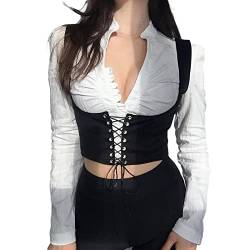 Damen Schnürung Unterbrust Korsett Gürtel Taille Training Korsett Top Sexy Steampunk Bustier Taillenmieder Korsett Bustier Crop Top für Halloween Kleid, Schwarz , 42 von FeMereina