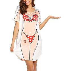 Damen Sommer Badeanzug Cover Up Cute Beach Bikini Shirt Print Beachwear Badeanzug Coverups Fun Dress, Rot mit weißen Punkten, X-Large von FeMereina