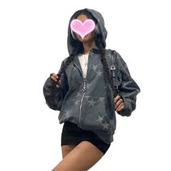 Damen Y2k Zip Up Hoodies Langarm Grafik Stern Print Kapuzenjacke Oversized Goth Harajuku Sweatshirt Punk Grunge Streetwear, a, 36 von FeMereina