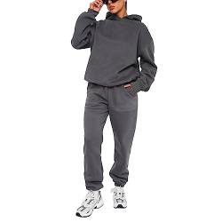 FeMereina Damen 2-teiliges Outfit Hoodie Sweatshirt Trainingsanzug & Oversized Jogger Sweatpants Y2K Sweatsuit Set, dunkelgrau, 36 von FeMereina