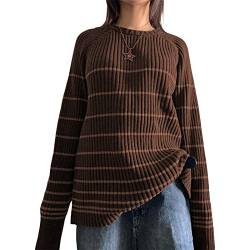 FeMereina Damen Harajuku Langarmshirt Y2K Totenkopf Print Tops Langarm Off Shouder Lose T-Shirts Grunge Gothic Kleidung, Z-Brown, Small von FeMereina