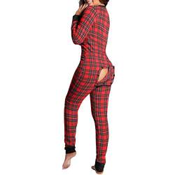 FeMereina Damen Sexy Drop Seat Pyjama Jumpsuit Butt Flap Pyjama Langarm Einteiler Bodysuit Strampler, Z14, 36 von FeMereina