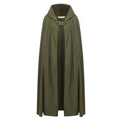 FeMereina Damen Umhang mit langer Kapuze, ärmelloser Winterponcho Strickjacke mit offener Vorderseite Maxi Trenchcoat (Grün, M) von FeMereina