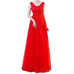 FeMereina Frauen Doppel-V-Ausschnitt Tüll Appliques Ballkleider Lange Abend Cocktailkleider Brautkleid für die Braut Brautjungfern (Rot, 3XL (16)) von FeMereina