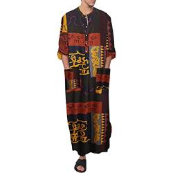 FeMereina Kaftan für Herren, langärmlig, mit Knopfleiste, Kaftan, Muslimischer Gewand, seitlicher Schlitz, Kaftan, Thobe mit Taschen, langes Kleid, Freizeithemd, braun, L von FeMereina