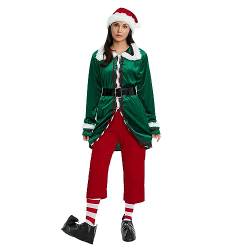 FeMereina Unisex Herren Elf Kostüm Erwachsene Deluxe Santa Cosplay Anzug Weihnachtskostüm Elf Santa Helfer KostümGrün Cosplay Party für Frauen (Grün Frauen, Medium) von FeMereina