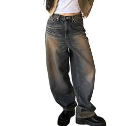 FeMereina Y2k Damen-Jeans, niedrige Taille, Baggy-Denim-Hose, gerades weites Bein, lockere Passform, Hose, Streetwear, blau, M von FeMereina