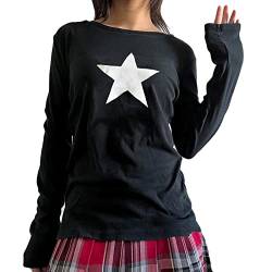 Frauen Teenager Mädchen Vintage Ästhetische T-Shirts Niedlich Grafik Stern Print Crop Tops Y2k Fairy Grunge Trendy Kleidung, Schwarzer Star, Large von FeMereina