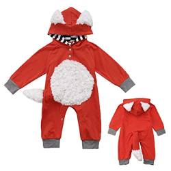 Unisex Baby Tier Kostüm Winter Herbst Flanell Kapuzen Strampler Cosplay Jumpsuit Gr. 86, Orange von FeMereina