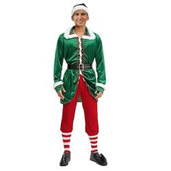 Unisex Herren Elf Kostüm Erwachsene Deluxe Weihnachtsmann Cosplay Anzug Weihnachtskostüm Elfe Weihnachtsmann Helfer KostümGrün Cosplay Party für Frauen, Green Men, X-Large von FeMereina