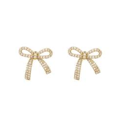 Bow Earrings, Ohrringe für Damen, Goldene Ohrringe Damen Schleifen Schmuck Frauen Tassel Dangling Bow Ribbon Earings Jewelry Valentinstagsgeschenk (Gold B) von Feaolala