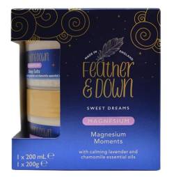 Feather & Down Magnesium Moments (200 g Magnesium-Schlafsalz & 200 ml beruhigende Schlafbutter) – alles, was Sie für eine erholsame Nachtruhe brauchen. von Feather & Down