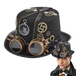 Fecfucy Herren Gothic Steampunk Hüte,Gothic Steampunk Zylinder,Gothic Vintage Kostüm Kopfbedeckung mit abnehmbarer Schutzbrille | Steampunk-Zubehör, Kostümzubehör für Erwachsene, Männer und Frauen von Fecfucy