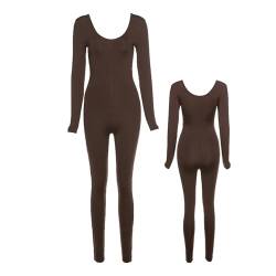 Fitness-Jumpsuits für Damen,Workout-Jumpsuits für Damen | Sexy Trainings-Bodys mit niedrigem Kragen,Einfarbiger, hochelastischer Trainings-Body mit hoher Taille für Herbst und Winter Fecfucy von Fecfucy