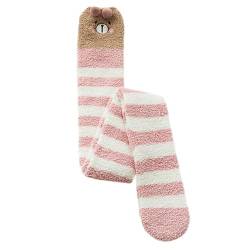 Kniehohe flauschige Socken, flauschige oberschenkelhohe Socken,Süße Tier-Korallen-Fleece-Oberschenkelhohe lange gestreifte Socken - Beinwärmersocken für Damen für kaltes Wetter Fecfucy von Fecfucy