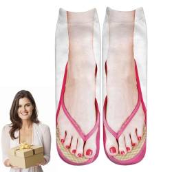 Socken mit Maniküre-Print - Lustige Slipper-Socken Sandale bedruckt,Lustige Slipper-Socken, Socken mit 3D-Muster und Maniküre-Aufdruck, lustige Socken für Frauen, Socken sehen aus wie Schuhe, Fecfucy von Fecfucy