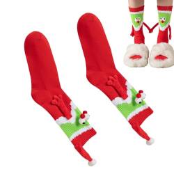 Weihnachtshandsocken | Mid Tube Socken Magnetische 3D-Augen, die Hände halten Socken | Lustige atmungsaktive Freundschafts-Hand-in-Hand-Socken, Paare, Freunde, Damen und Herren Fecfucy von Fecfucy