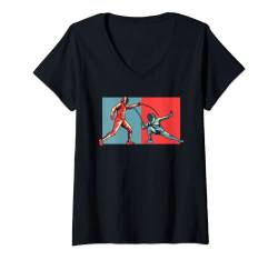 Damen Fechten Poster Duell Fechtkampf Sportfechten - Fechter T-Shirt mit V-Ausschnitt von Fechten Geschenke & Ideen