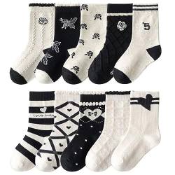 FedMois 10er Pack Kinder Socken Jungen Mädchen Strümpfe Baumwolle, Herz und Blume, Gr. 19-22 von FedMois