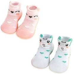 FedMois 2er Pack Baby Socken Hausschuhe Anti-Rutsch Krabbelschuhe Lauflernschuhe, Elefant und Fuchs, 12 Monate von FedMois