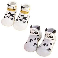 FedMois 2er Pack Baby Socken Hausschuhe Anti-Rutsch Krabbelschuhe Lauflernschuhe, Kuh und Panda, 2 Jahre von FedMois