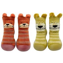 FedMois 2er Pack Baby Socken Hausschuhe Anti-Rutsch Krabbelschuhe Lauflernschuhe, Löwe und Hund, 12 Monate von FedMois