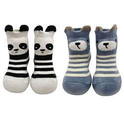 FedMois 2er Pack Baby Socken Hausschuhe Anti-Rutsch Krabbelschuhe Lauflernschuhe, Panda und Bär, 18 Monate von FedMois