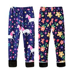 FedMois 2er Pack Mädchen Thermo Strumpfhose Leggings Gefüttert Winter Dick, Blumen und Einhorn, Gr. 134 (Herstellergröße 140) von FedMois