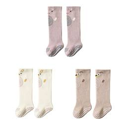 FedMois 3er Pack Baby ABS rutschfeste Socken Krabbelsocken Kniestrümpfe mit Krabbelhilfe Baumwolle, Gelb, Rosa und Beige, 0-12 Monate von FedMois