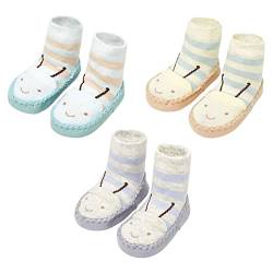 FedMois 3er Pack Baby Socken Hausschuhe Anti-Rutsch Krabbelschuhe Lauflernschuhe, Biene, 12-18 Monate von FedMois