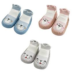 FedMois 3er Pack Baby Socken Hausschuhe Anti-Rutsch Krabbelschuhe Lauflernschuhe, Blau, Beige und Grau, 18-24 Monate von FedMois