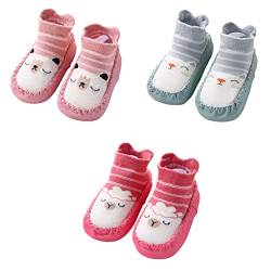 FedMois 3er Pack Baby Socken Hausschuhe Anti-Rutsch Krabbelschuhe Lauflernschuhe, Rosa, Rot und Grün, 18-24 Monate von FedMois
