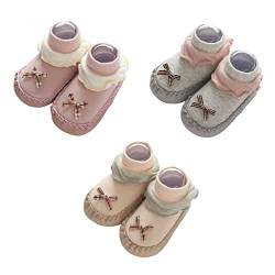 FedMois 3er Pack Baby Socken Hausschuhe Anti-Rutsch Krabbelschuhe Lauflernschuhe, Schleife, 0-6 Monate von FedMois