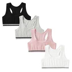 FedMois 4er Pack Mädchen Sport BH Bustier Baumwolle, Grau, Schwarz, weiß und Rosa, 10-12 Jahre (Herstellergröße L) von FedMois