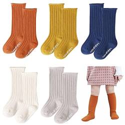 FedMois 5er Pack Baby Kleinkinder ABS rutschfeste Socken Knielang Kniestrümpfe Baumwolle, Einfarbig, 1-3 Jahre von FedMois