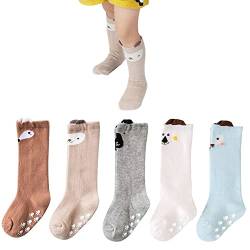 FedMois 5er Pack Baby Kleinkinder ABS rutschfeste Socken Knielang Kniestrümpfe Baumwolle, Jungs, 1-3 Jahre von FedMois