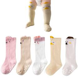 FedMois 5er Pack Baby Kleinkinder ABS rutschfeste Socken Knielang Kniestrümpfe Baumwolle, Mädchen, 1-3 Jahre von FedMois