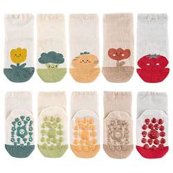 FedMois 5er Pack Baby Kleinkinder ABS rutschfeste Socken Sneaker Socken Baumwolle, Pflanzen, 0-1 Jahr von FedMois
