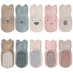 FedMois 5er Pack Baby Kleinkinder ABS rutschfeste Socken Sneaker Socken Tiermotive Baumwolle, 0-1 Jahr von FedMois