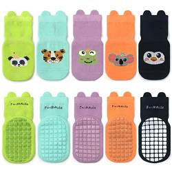 FedMois 5er Pack Baby Kleinkinder ABS rutschfeste Socken Sneaker Socken Tiermotive Baumwolle, Panda, 3-5 Jahre von FedMois