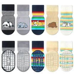 FedMois 5er Pack Baby Kleinkinder ABS rutschfeste Socken Sneaker Socken Tiermotive Baumwolle, Tiere, 3-5 Jahre von FedMois