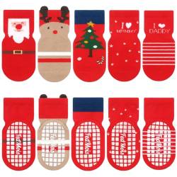 FedMois 5er Pack Baby Kleinkinder ABS rutschfeste Socken Sneaker Socken Tiermotive Baumwolle, Weihnachten, 1-3 Jahre von FedMois