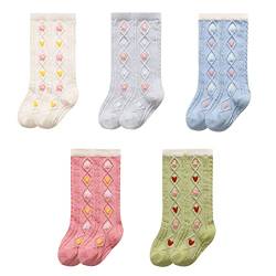FedMois 5er Pack Baby Kleinkinder Kniestrümpfe Socken Knielang Baumwolle, Blumen, 1-3 Jahre von FedMois