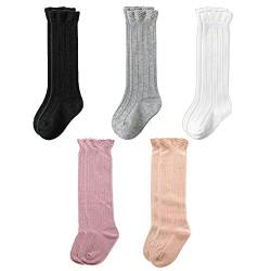 FedMois 5er Pack Baby Kleinkinder Kniestrümpfe Socken Knielang Baumwolle, Mehrfarbig, 6-12 Monate von FedMois