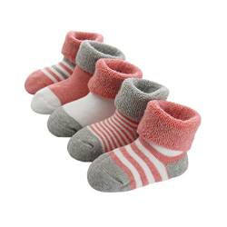 FedMois 5er Pack Baby Wintersocken dicke Thermosocken Baumwolle Gefüttert, Rot, 0-6 Monate von FedMois